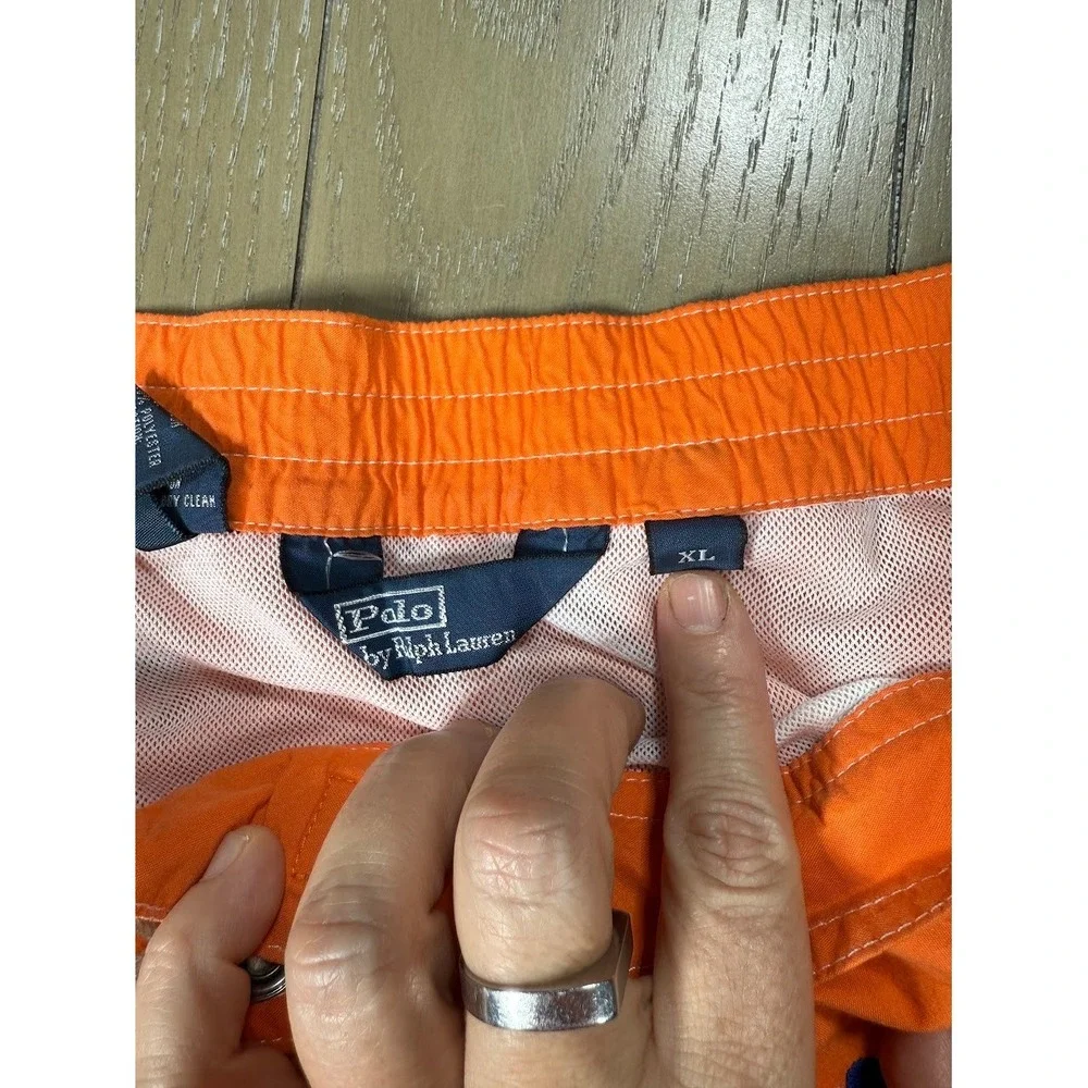 Polo Ralph Lauren Mens Swim‎ Shorts XL Orange Lined  Embroidered Flags